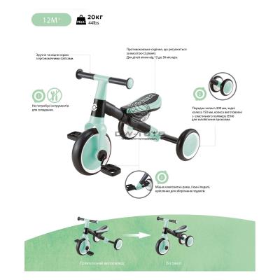 Велосипед дитячий GLOBBER серії LEARNING TRIKE 2в1, м'ятний, до 20кг, 3 колеса