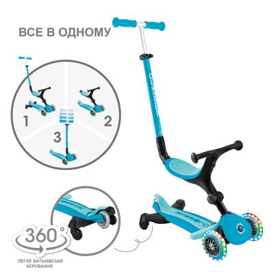 Самокат GLOBBER серії GO UP ACTIVE 360 аква, до 20/50кг, 1+, колеса що світяться